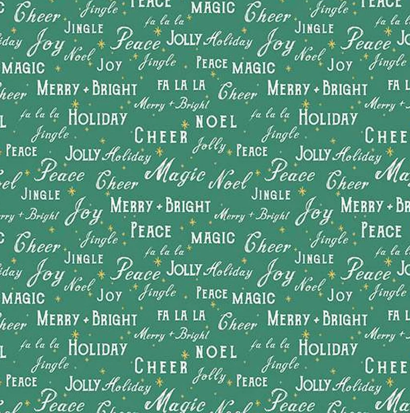 Christmas Words Text on Green Holiday Cheer 100% Cotton Price Per Yard
