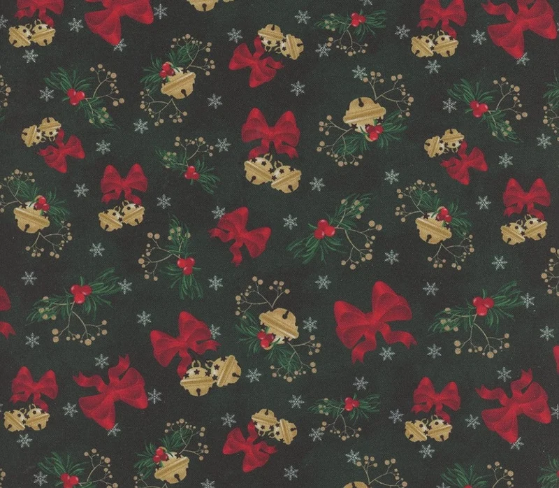 Christmas Deck The Halls Jingle Bells on Green Forest 100% Cotton Price per yard