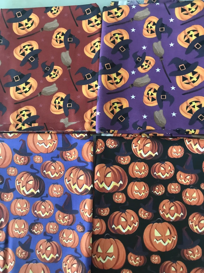Halloween Pumpkins 100% Cotton 1 yard Precut Fabric Bundles, 4 pieces, Multi