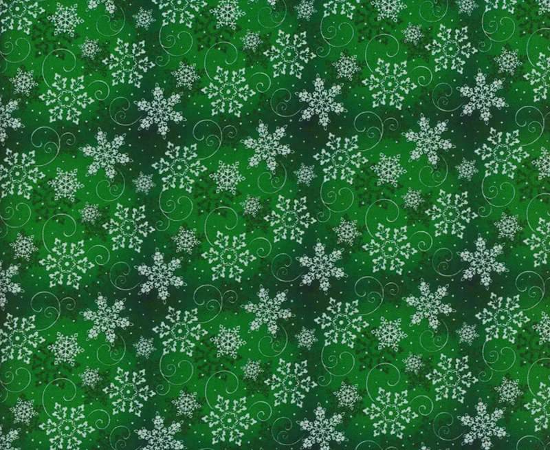 Christmas Snowflakes on Blended Green 100% Cotton Fabric Price per yard