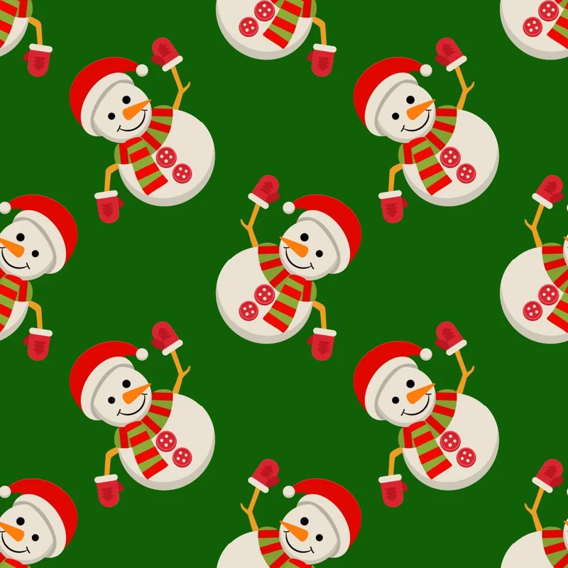 Christmas Waving Snowmen on Green 100% Cotton