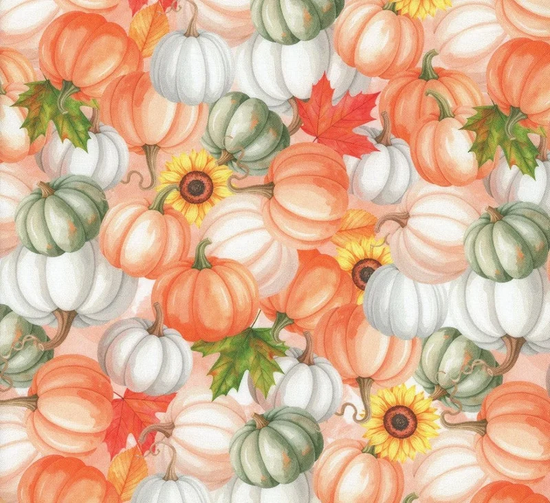 Harvest Pumpkins on Orange 100% Cotton Fabric By the yard