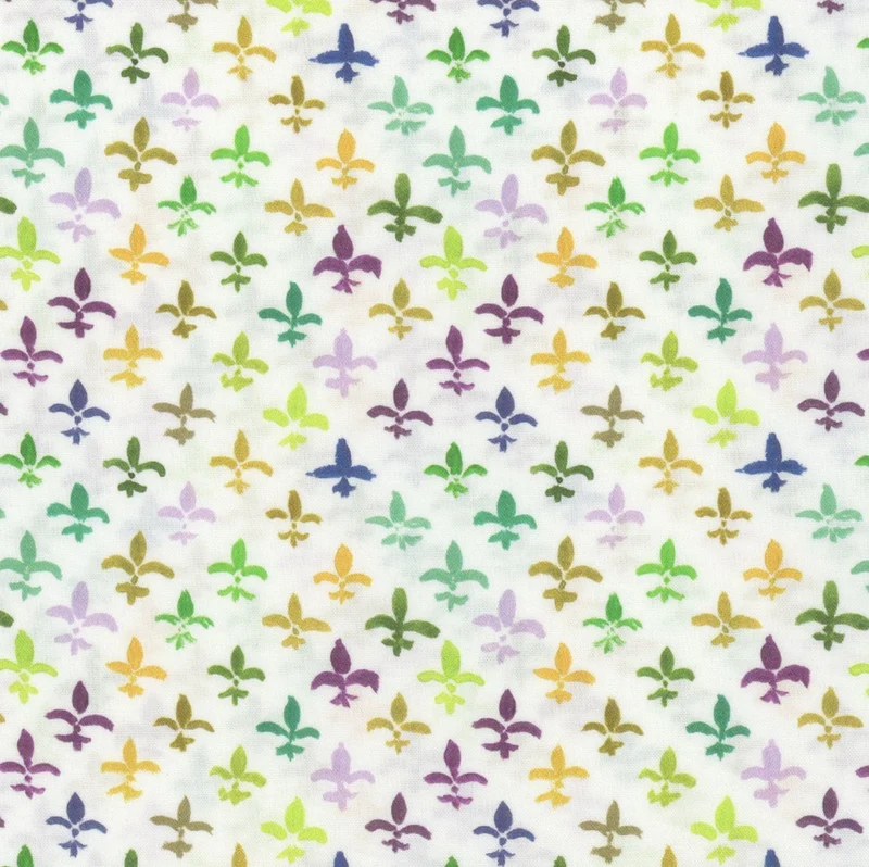Mardi Gras Fleur De Lis on White 100% Cotton Sold by the Yard Novelty