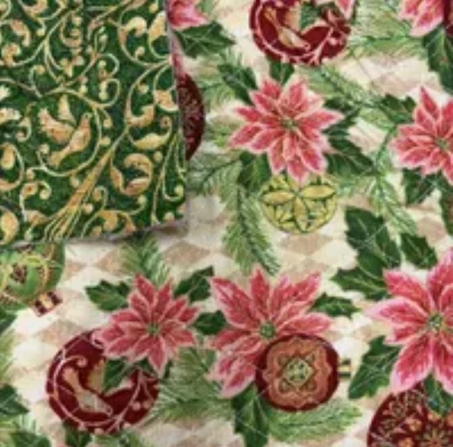 Double Faced Pre-Quilted Christmas Peace on Earth Metallic on Cream
