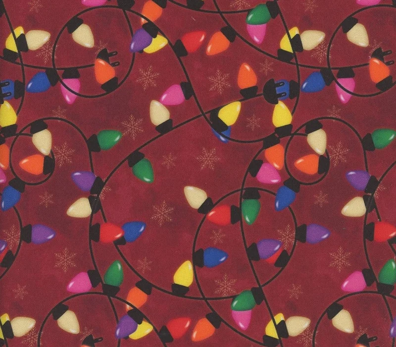 Christmas Lights on Red 100% Cotton Price per yard