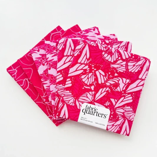 6 Fat Quarters - 3 Prints x 2 of Each Pink Butterflies 100% Cotton Precut