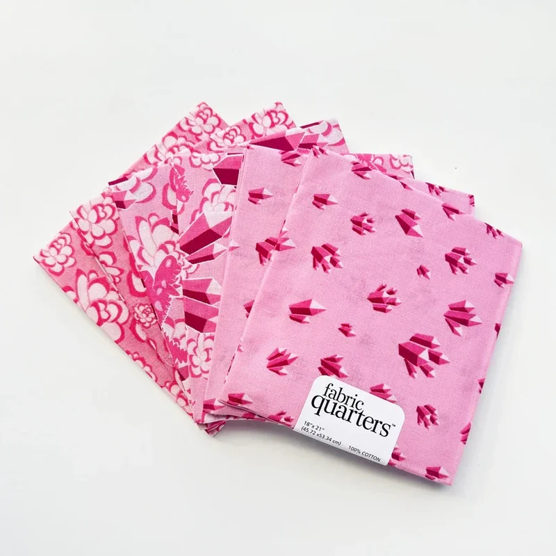6 Fat Quarters - 3 Prints x 2 of Each Pink Floral Geode 100% Cotton Precut