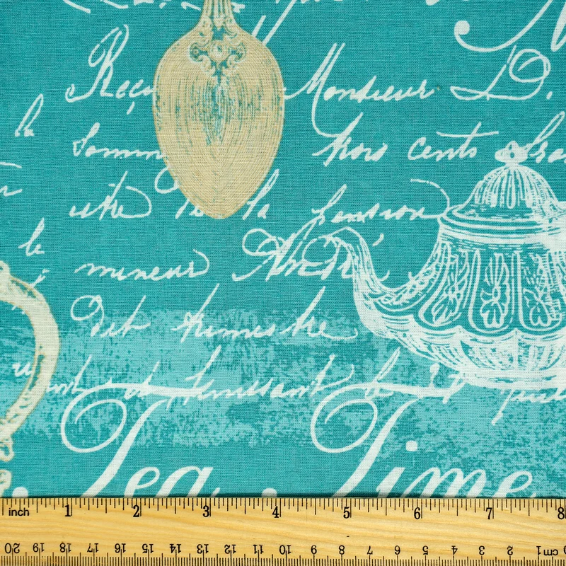 Stitch & Sparkle 100% Cotton, 44" Wide, Cut by the Yard, Teatime Aqua