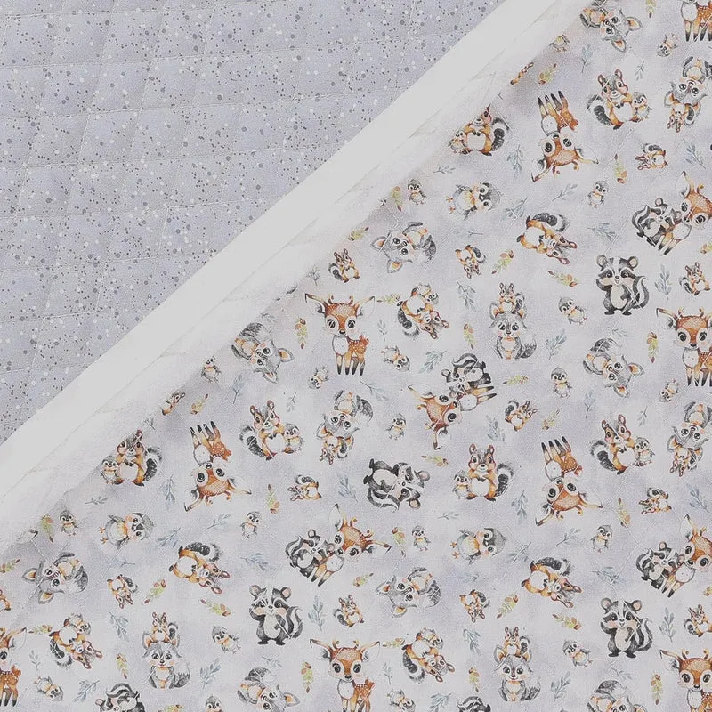 Double Faced Prequilted Baby Animals on Gray By the Yard