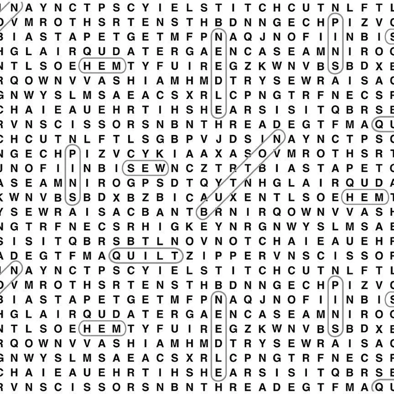 Sewing Word Search on White Timeless Treasures Novelty 100% Cotton