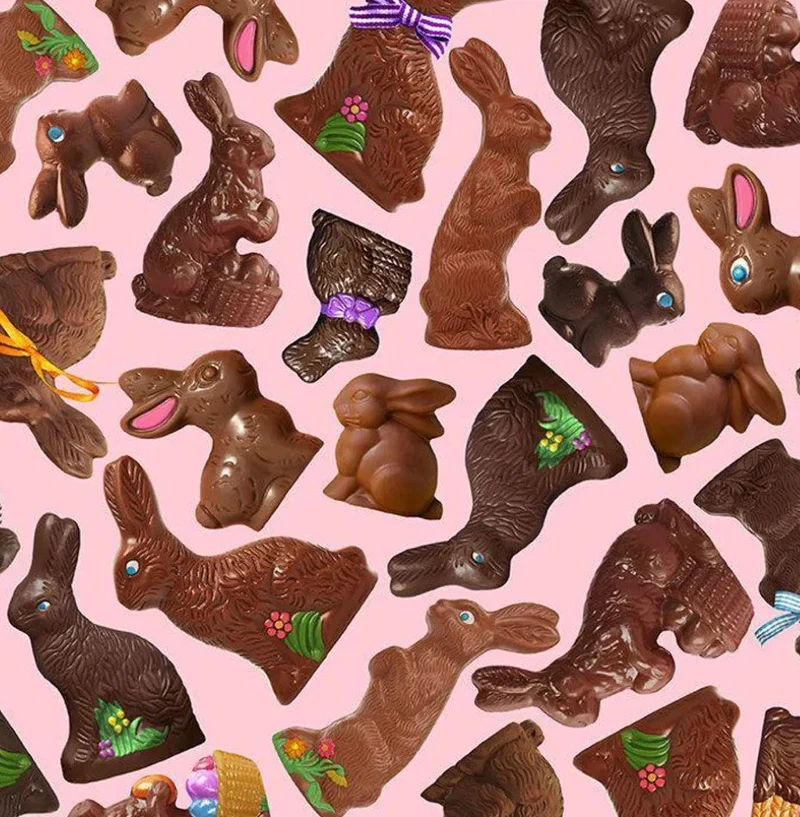 Easter Chocolate Bunnies on Pink 100% Cotton