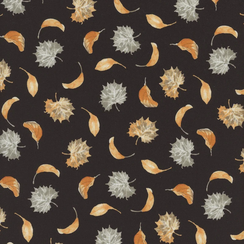 Harvest Classics Tossed Fall Leaves on Black 100% Cotton Fabric Price per Yard