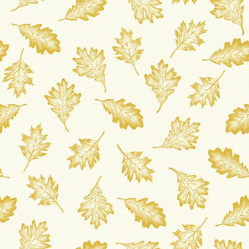 Simply Gold Metallic Leaves on Cream 100% Cotton Fabric