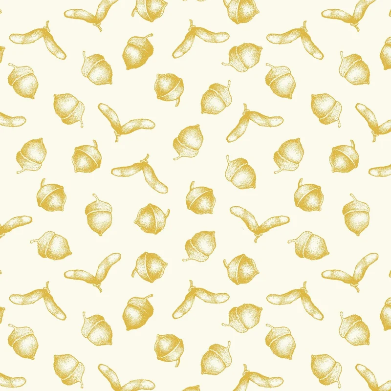 Simply Gold Metallic Acorns on Cream 100% Cotton Fabric
