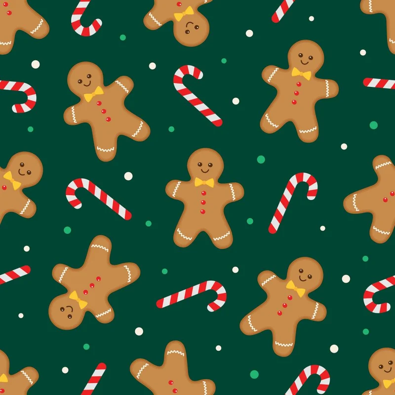 Christmas Gingerbread Dance Candy Canes on Green 100% Cotton Fabric By the Yard