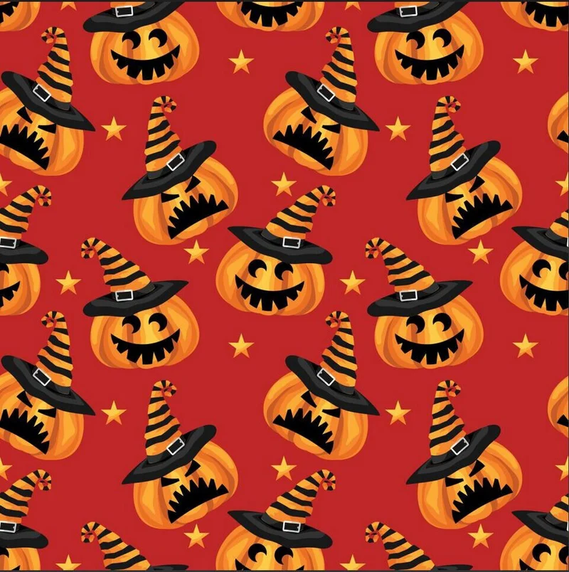 Halloween Mischievous Pumpkins on Orange 100% Cotton Price per Yard