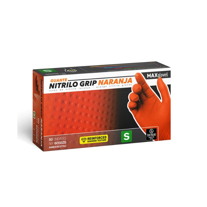 Guante de nitrilo grip diamantado naranja Prolimax