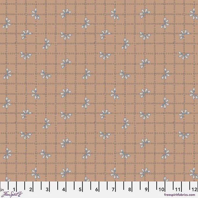 Bloom Check Tan Flourish And Bloom 44"/45" Cotton Fabric Per Yard