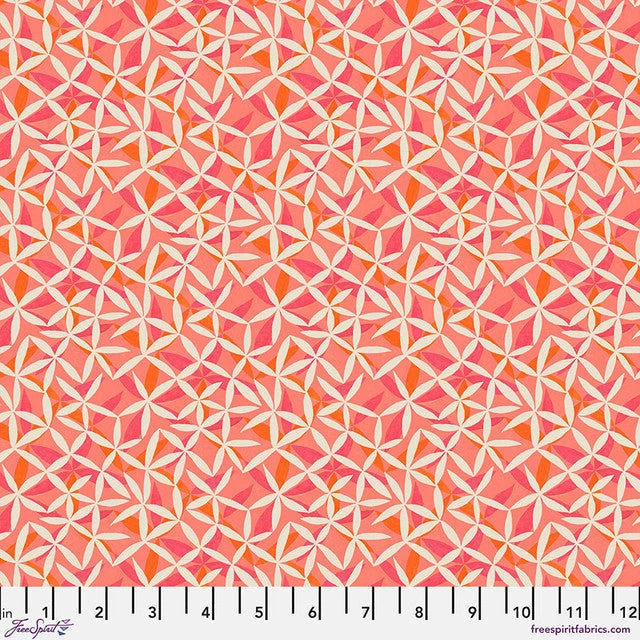Star Flower Dance Coral Flourish And Bloom 44"/45" Cotton Fabric Per Yard