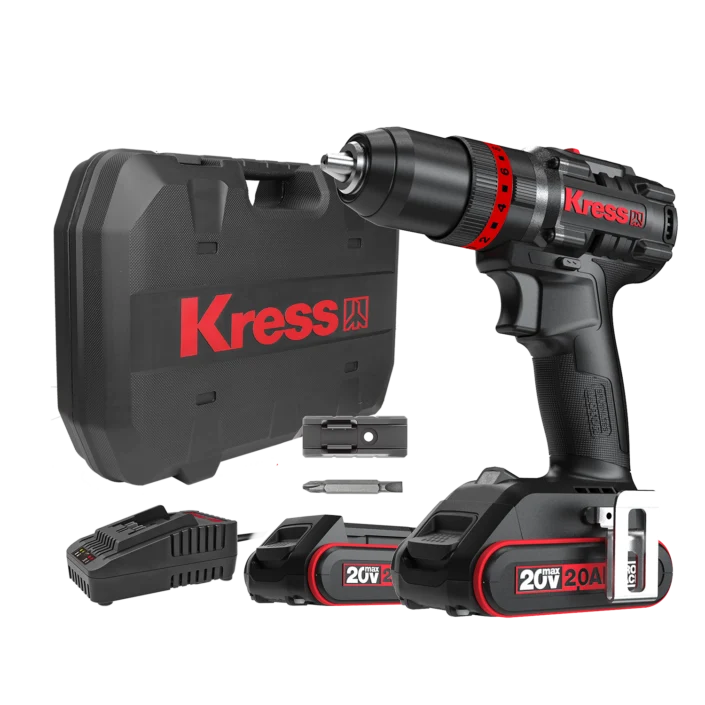 Kit taladro percutor sin escobillas KRESS KH370 20V 3X4.0Ah