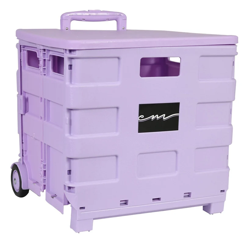 Collapsible Plastic Rolling Craft Cart, Purple