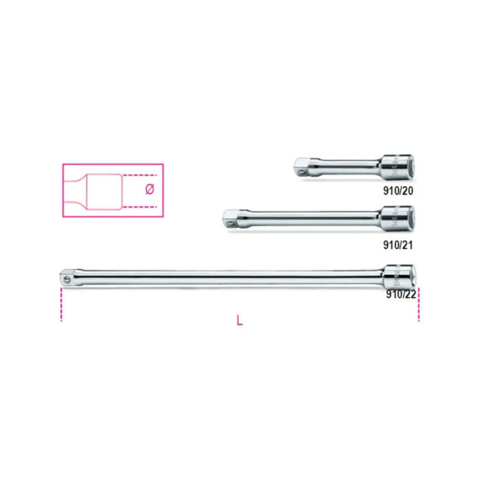 Alargadera BETA para Carraca 3/8" Cromada | 125 y 250 mm