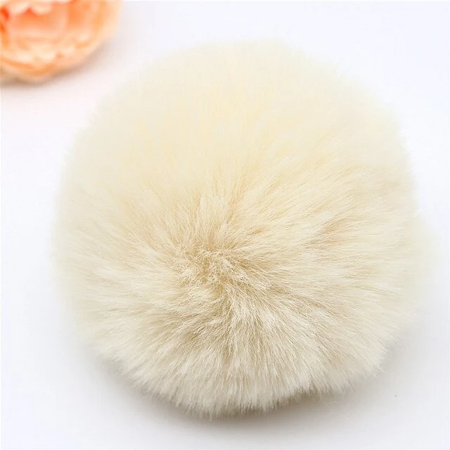 Pompón de pelo de conejo 100% natural (beige)