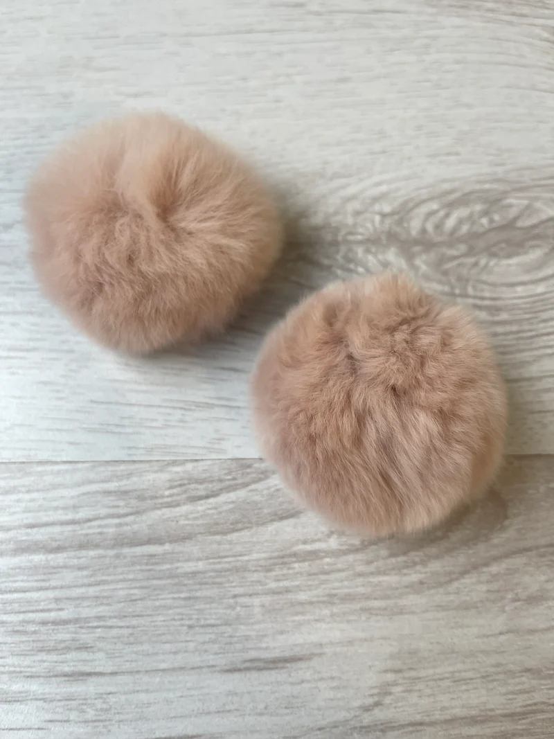 Pompón de pelo de conejo 100% natural (rosa)