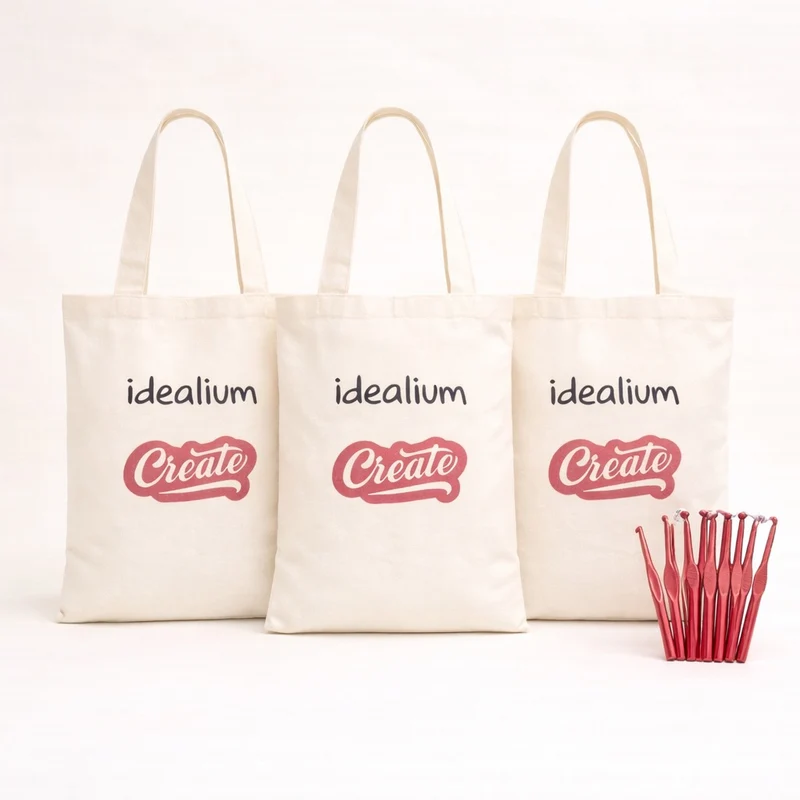 Pack Herramientas Aula Crochet · 12 ganchillos, 12 bolsas y 12 marcadores