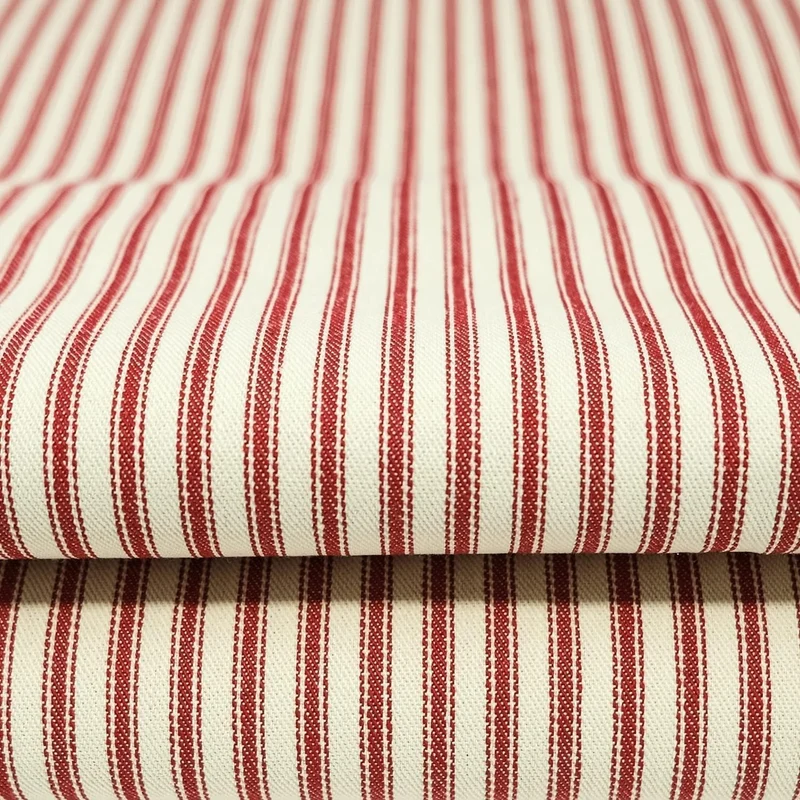Roc-lon 100% Wide Cotton Woven Ticking Fabric, Cut by Yard, Stripe Red