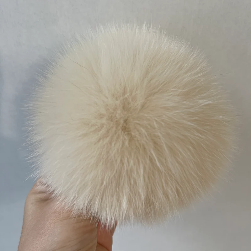 Pompón de piel de lujo 100 % zorro natural (beige)