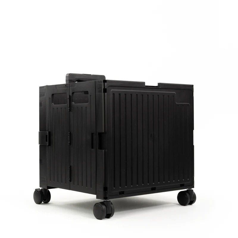 Organizing Essentials Black Collapsible Rolling Cart with Lid & 360° Wheels