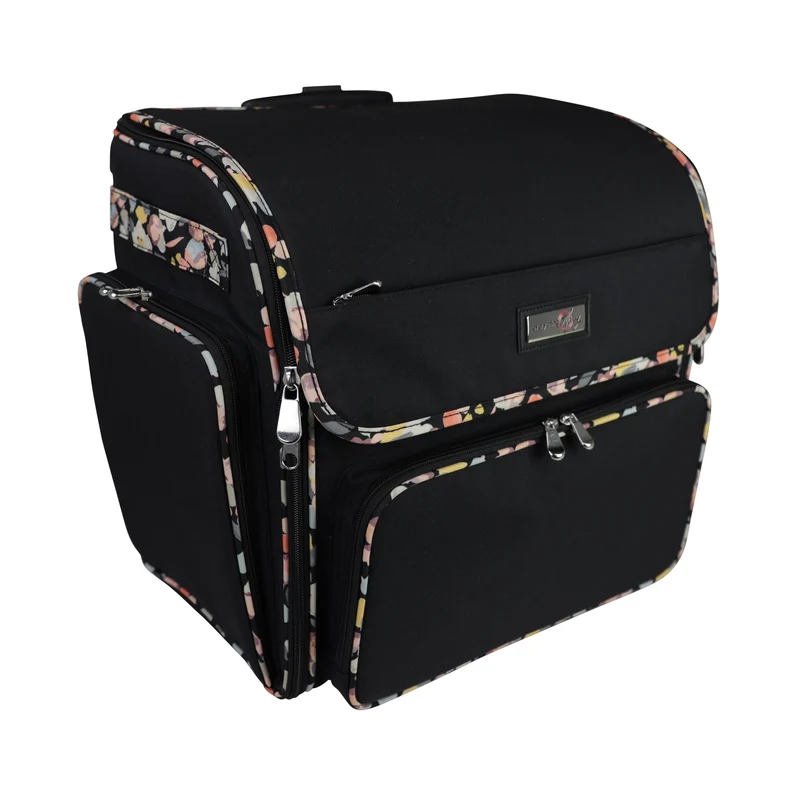 Deluxe Collapsible Rolling Craft Case, Black & Floral