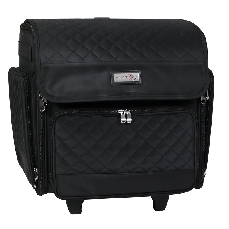 Deluxe Collapsible Rolling Craft Case, Black Quilted