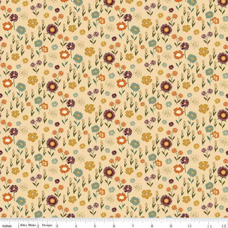 The Awe of Autumn Floral Latte 43"/44" Fabric Per Yard