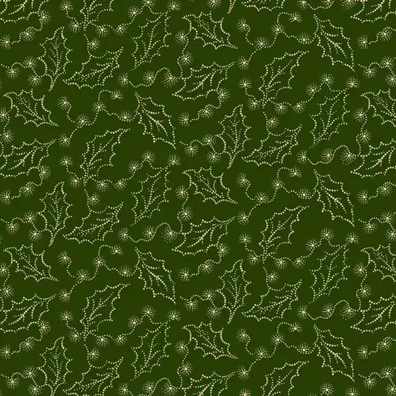 Hunter Green Holly Cozy Christmas Cotton Wideback Fabric per yard
