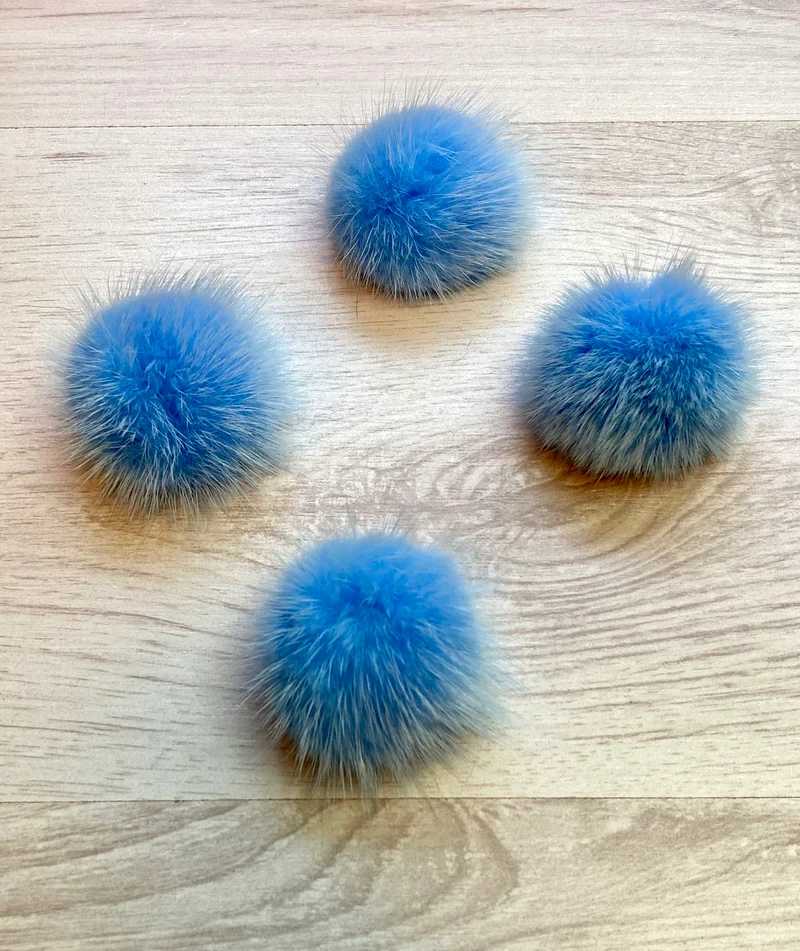 Pompón de piel de visón 100% natural (azul)