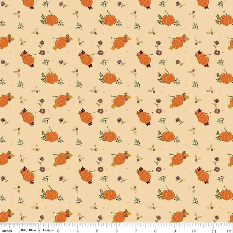 The Awe of Autumn Pumpkins Latte 43"/44" Fabric Per Yard
