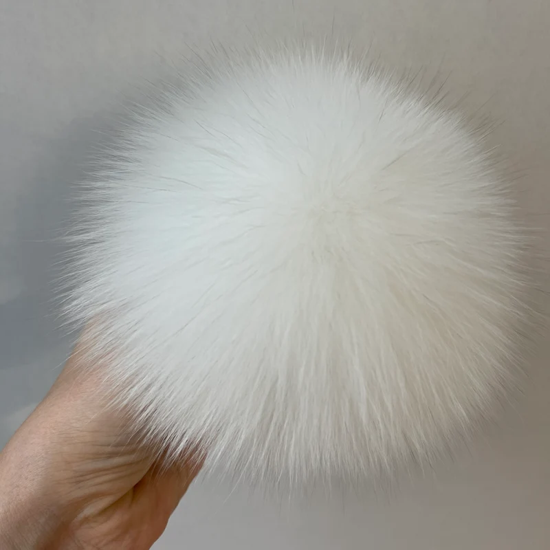 Pompón de piel de lujo 100 % zorro natural (blanco)