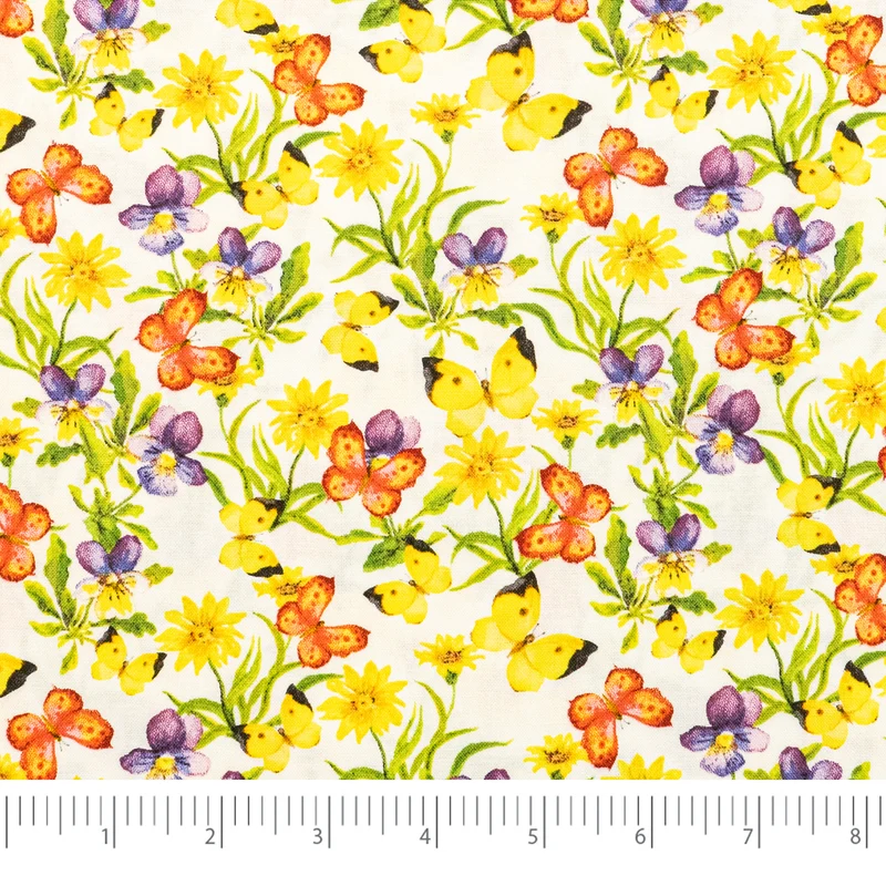 SINGER® Fabric, 100% Cotton, 44 Inch Wide, Yellow And Green Butterfly, Cut by the Yard