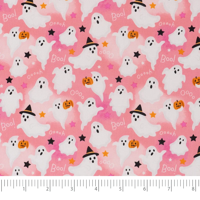 SINGER® Fabric, 100% Cotton, 44 Inch Wide, Ghosts With Stars On Pink, Cut by the Yard