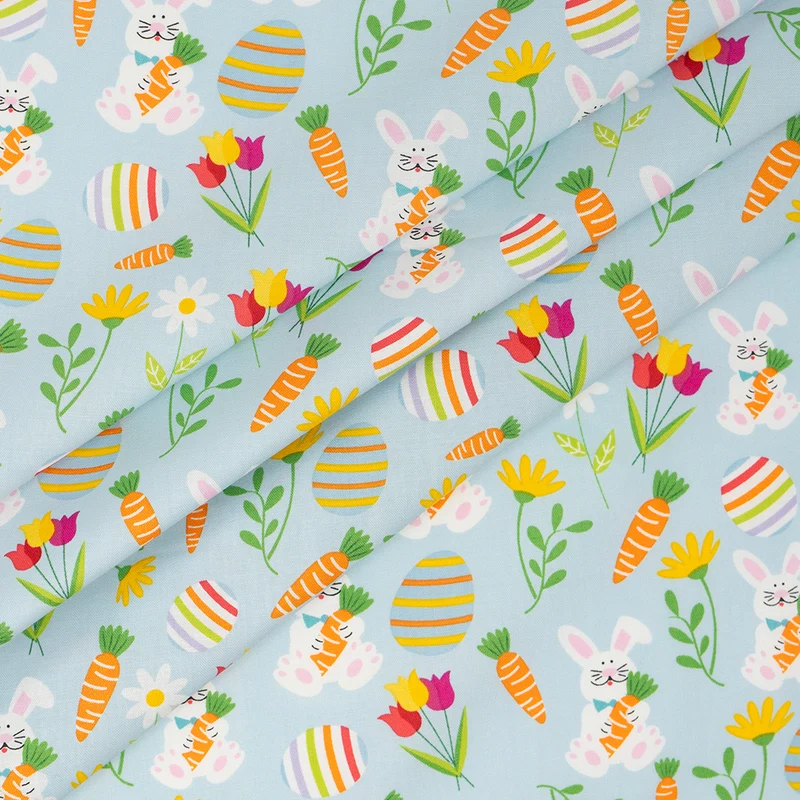 SINGER® Fabric, 100% Cotton, 44 Inch Wide, Bunnies And Carrots On Blue, Cut by the Yard