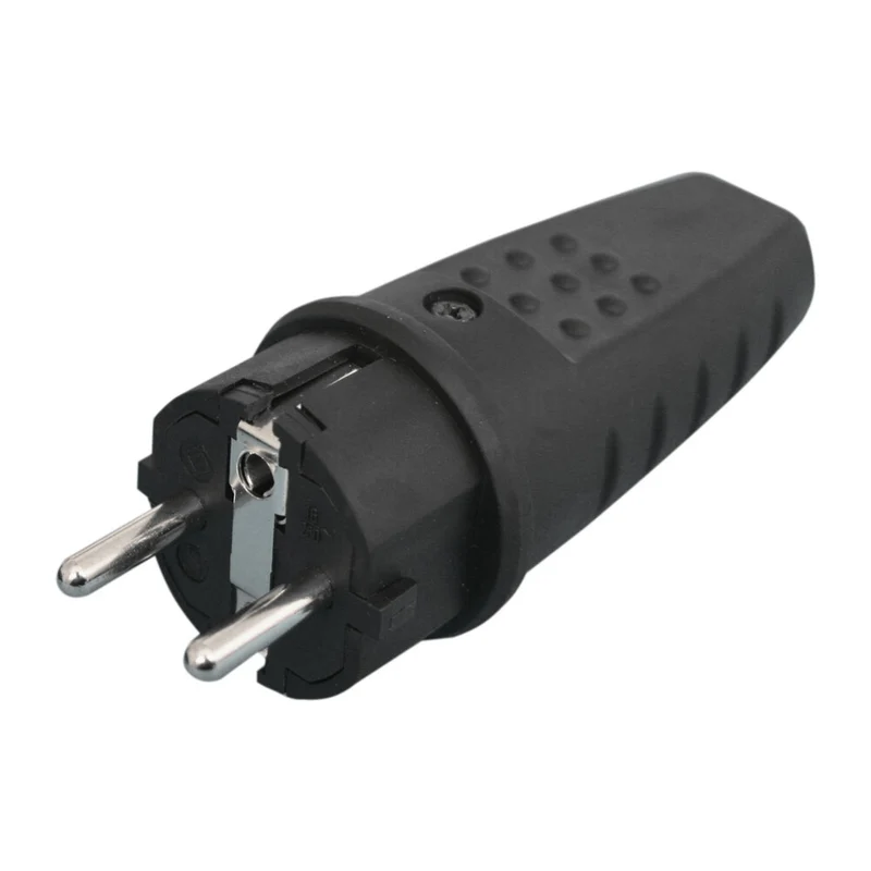 Clavija goma negra con toma de tierra 16A 250V 36.043