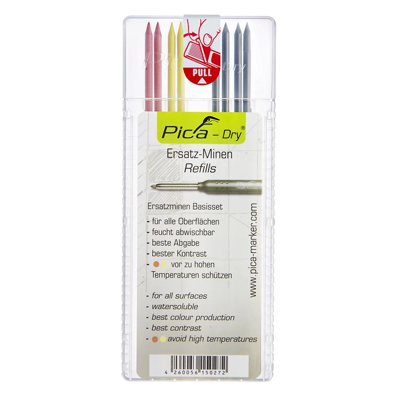Estuche de 8 minas | grafito-rojo-amarillo | recambio para Pica-Dry 4020