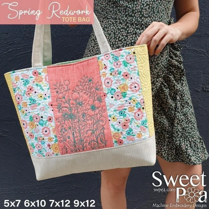 Spring Redwork Tote Bag