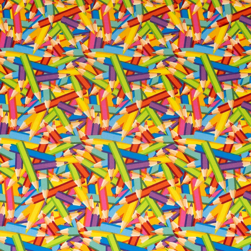 SINGER® Fabric, 100% Cotton, Rainbow Packed Colored Pencils, Cut by the Yard