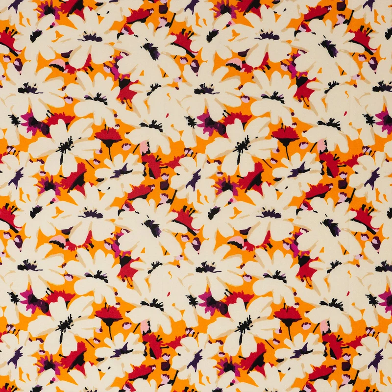 SINGER® Fabric, 100% Cotton, White Flowers On Orange, Cut by the Yard