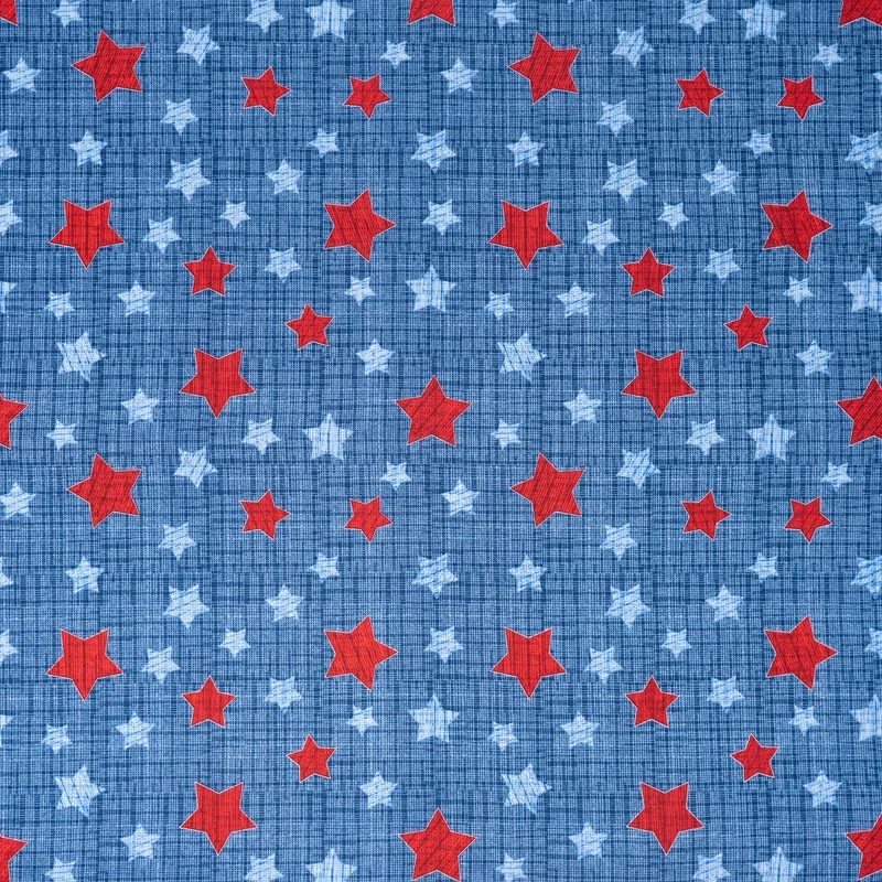 SINGER® Fabric, 100% Cotton, Red & Blue Stars On Texture, Cut by the Yard