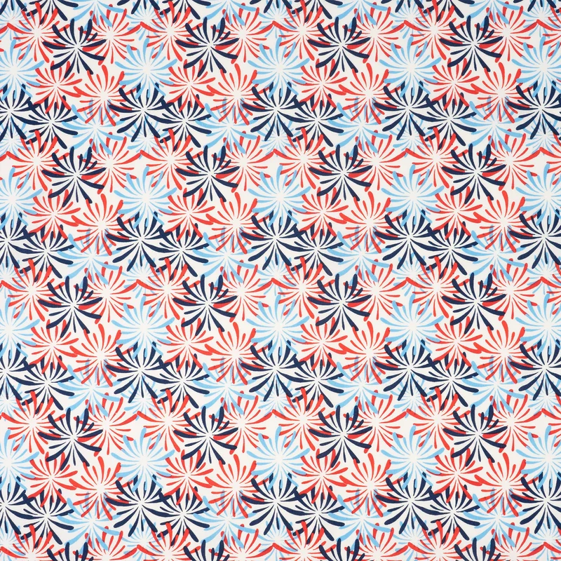 SINGER® Fabric, 100% Cotton, Red, Wht Blue Fireworks On White, Cut by the Yard