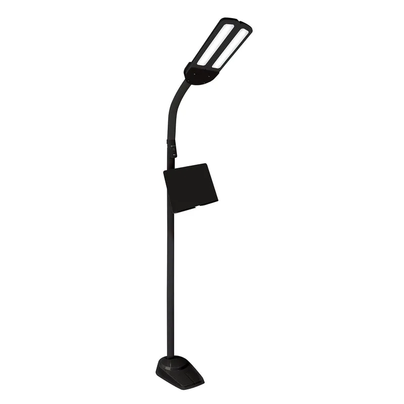 OttLite Dual Shade LED Floor Lamp with USB Charging Station Black